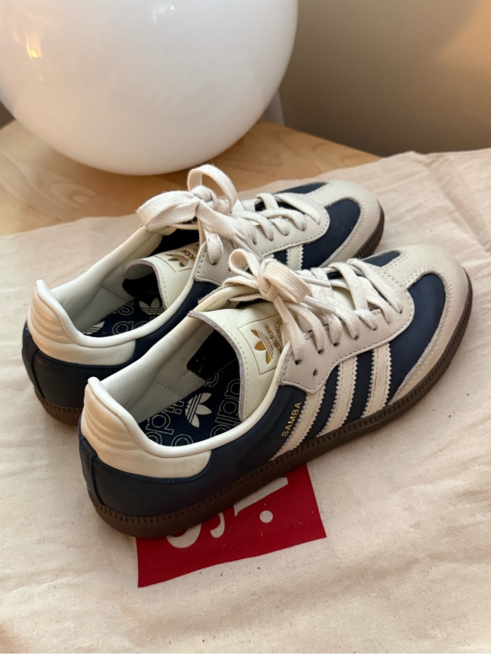 Navy/cream limited run Adidas Sambas